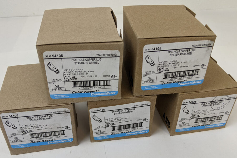 NEW Listing! FREE Shipping! 250pcs Thomas & Betts One-Hole Copper Lug Compression Standard Barrel 54105 NEW