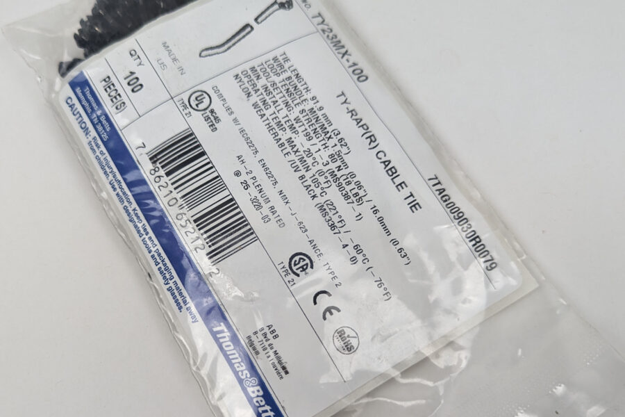 NEW Listing! FREE Shipping! TY23MX-100 Thomas & Betts Cable Ties Steel Tab 3.62″ Ty-Rap Nylon 6.6 18lb 100pc