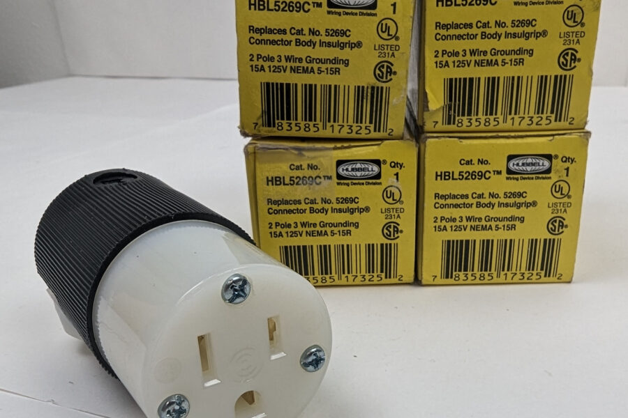 NEW Listing! FREE Shipping! 4pcs Hubbell Female Plug HBL5269C Black/White 15A 125V 2Pole 3Wire Grounding NEW