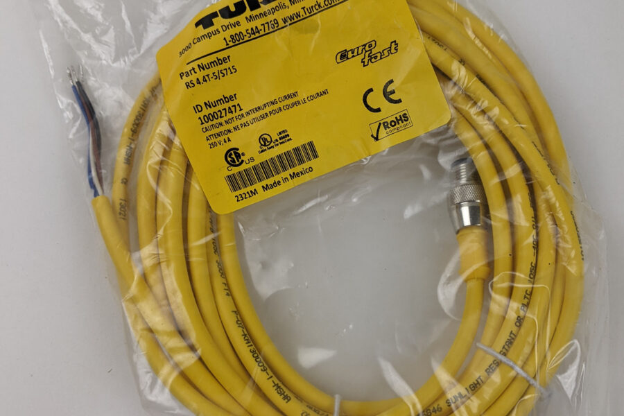 NEW Listing! FREE Shipping! Turck Cordset 4Pin M12 Male Straight Connector 5m Yellow PVC RS 4.4T-5/S715 NEW