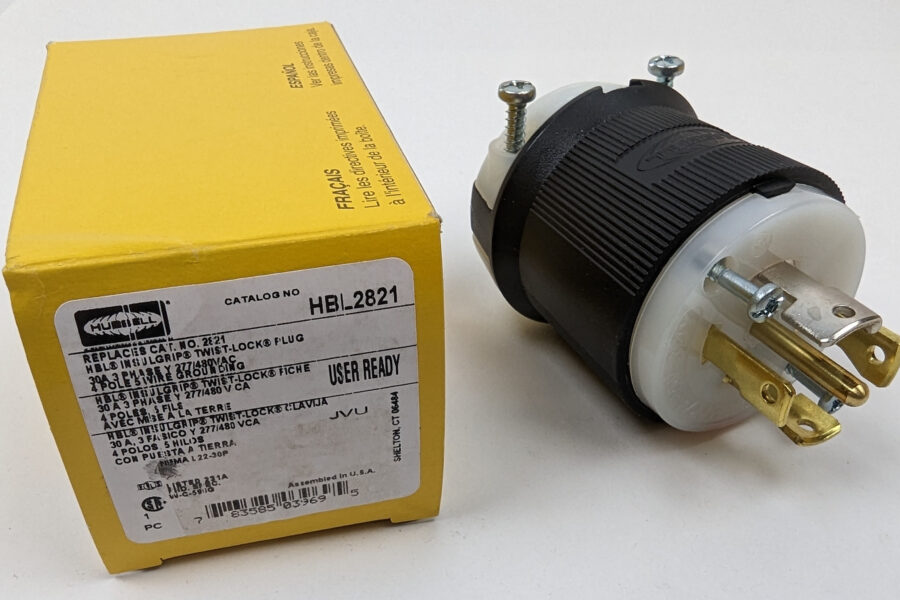 NEW Listing! FREE Shipping! Hubbell Twist Lock Insulgrip Male Plug HBL2821 30amp 277/480Vac 4Pole 3Phase NEW