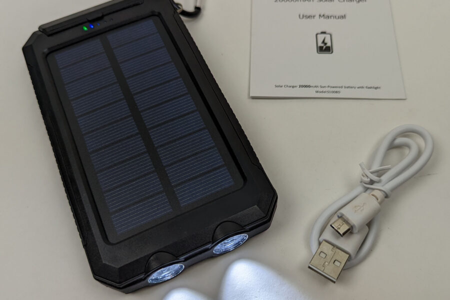 NEW Listing! FREE Shipping! Solar Power Bank 20000mAh Portable Phone Battery Charger Waterproof Flashlight Black NEW