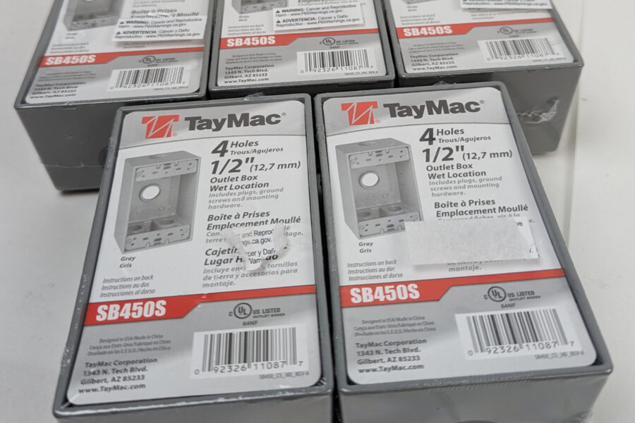 NEW Listing! FREE Shipping! 5 TayMac SB450S 1-Gang Weatherproof Outlet Box Gray Four 1/2″ Outlets  NEW