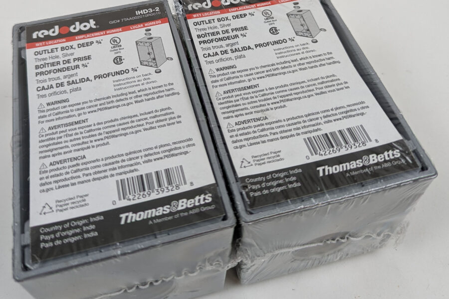 NEW Listing! FREE Shipping! 2 Red Dot IHD3-2 1-Gang Weatherproof Deep Outlet Box Gray Three 3/4″ Holes NEW