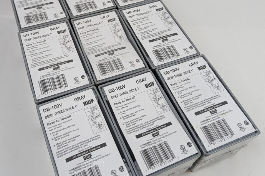 NEW Listing! FREE Shipping! 9 BWF DB-100V 1-Gang All Weather Deep Outlet Box Gray Three 1″ Holes NEW