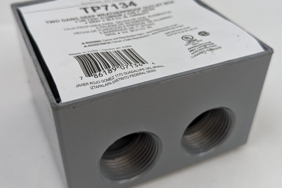 NEW Listing! FREE Shipping! EATON Crouse-Hinds 2-Gang Deep Weatherproof Outlet Box Gray Five 1″ Holes TP7134