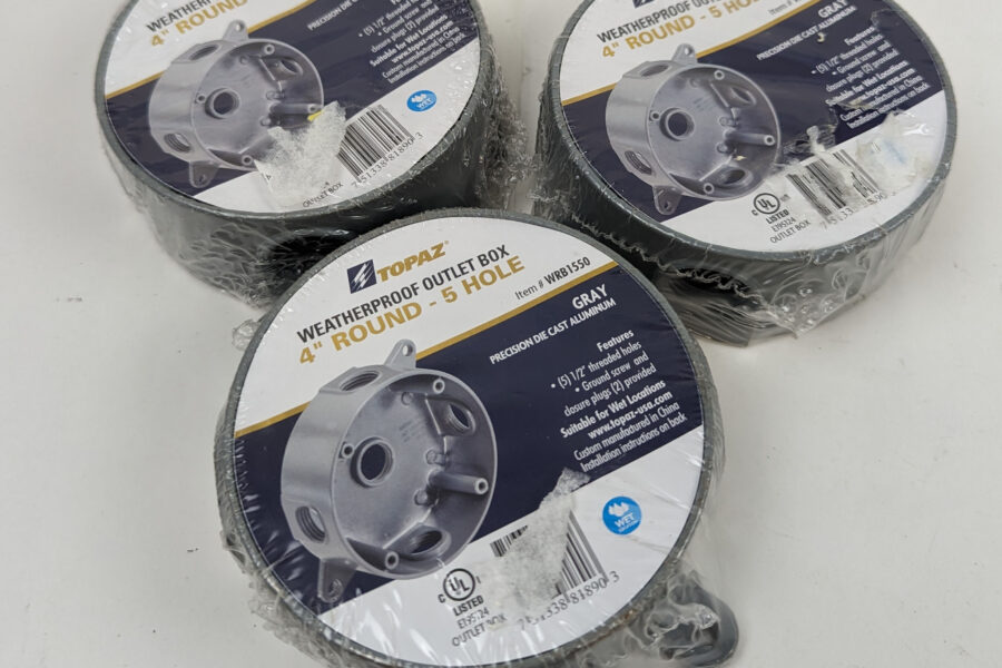 NEW Listing! FREE Shipping! 3 Topaz 4″ Round Weatherproof Outlet Box Gray Five 1/2″ Holes WRB1550 NEW