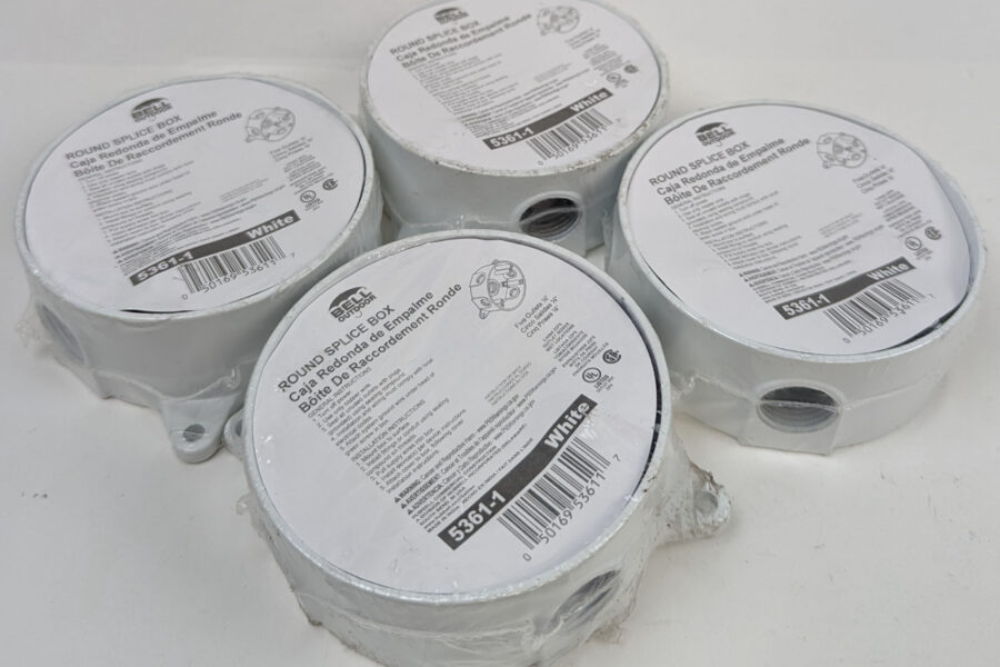 NEW Listing! FREE Shipping! 4 Bell Hubbell 4″ Round Weatherproof Outlet Box White Five 1/2″ Holes 5361-1 NEW