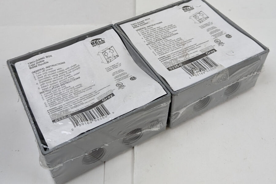 NEW Listing! FREE Shipping! 2 Bell Hubbell 2-Gang Weatherproof Outlet Box Gray Four 1/2″ Outlets 5335-0 NEW