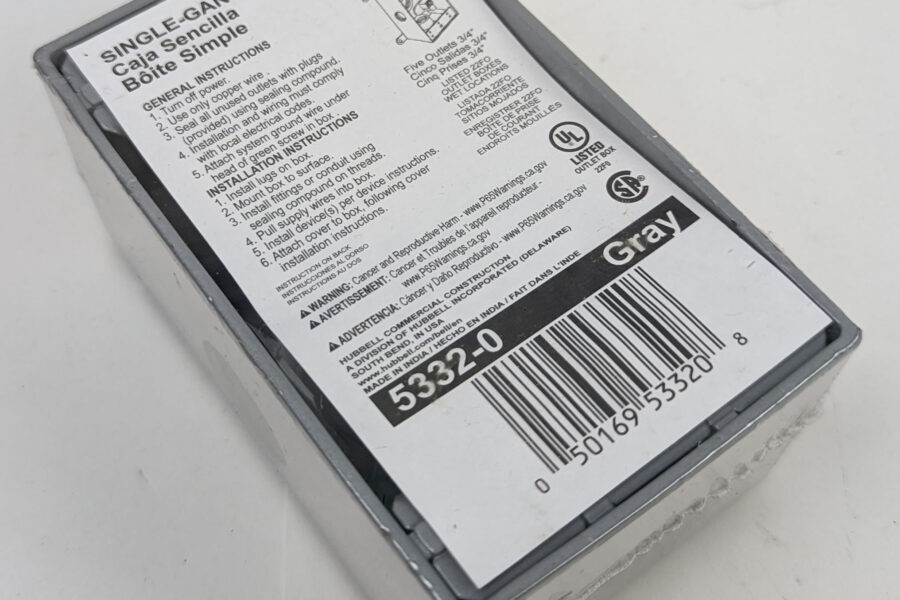 NEW Listing! FREE Shipping! Hubbel Bell 1-Gang Weatherproof Outlet Box Gray Five 3/4″ Outlets 5332-0 NEW