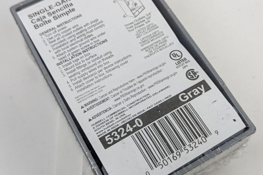 NEW Listing! FREE Shipping! Hubbel Bell 1-Gang Weatherproof Outlet Box Gray Three 3/4″ Outlets 5324-0 NEW