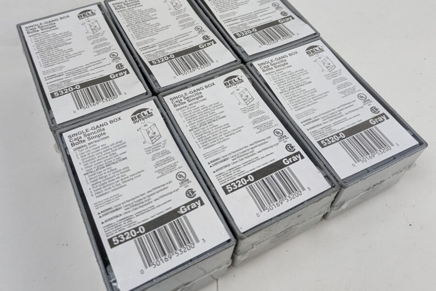 NEW Listing! FREE Shipping! 6 Hubbel Bell 1-Gang Weatherproof Outlet Box Gray Three 1/2″ Outlets 5320-0 NEW