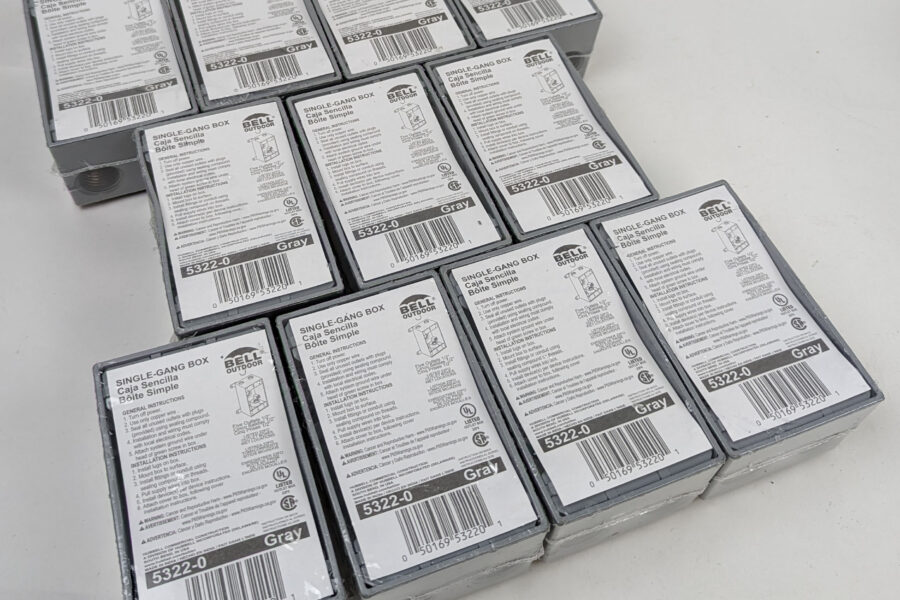 NEW Listing! FREE Shipping! 11 Hubbel Bell 1-Gang Weatherproof Outlet Box Gray Five 1/2″ Outlets 5322-0 NEW
