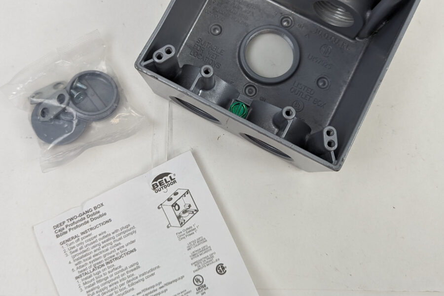 NEW Listing! FREE Shipping! Hubbel Bell Deep 2Gang Weatherproof Outlet Box Gray Five 1″Outlets 5389-0 NEW