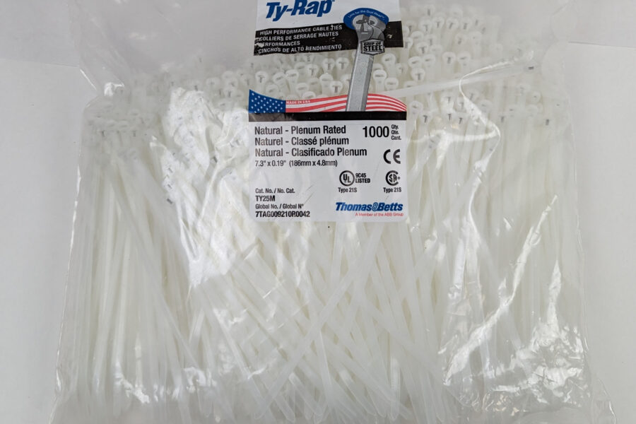 NEW Listing! FREE Shipping! TY25M Thomas & Betts Cable Ties Steel Tab 7.3″ Ty-Rap Nylon 6.6 50lb 1000pcs NEW