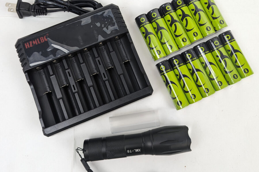 NEW Listing! FREE Shipping! HZMLBC Li-Ion Battery Charger w/12 Rechargeable Batteries & Tactical Flashlight