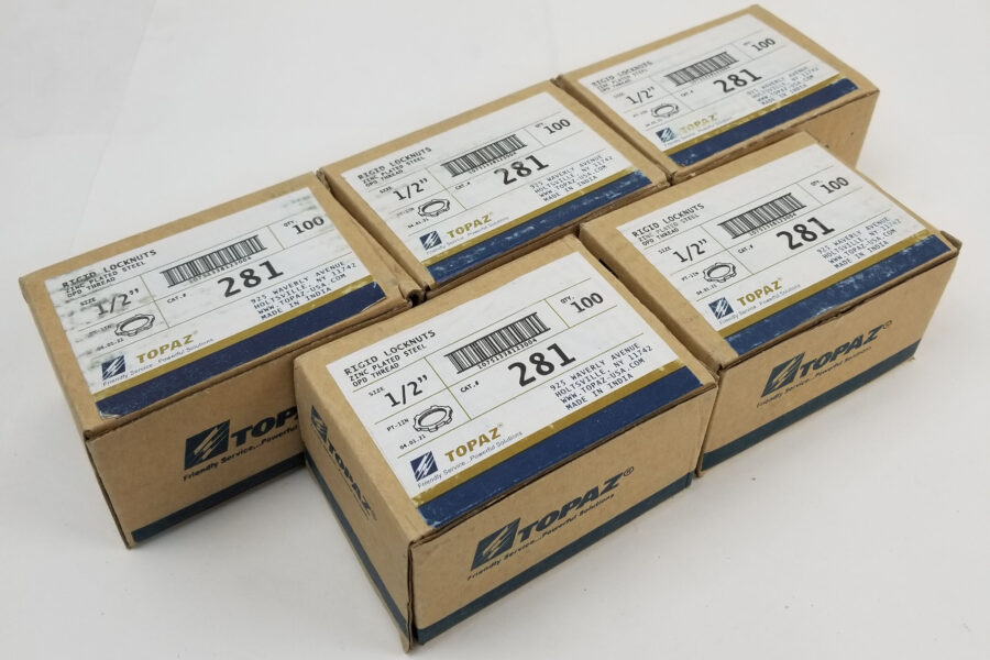 NEW Listing! FREE Shipping! 500 Topaz 281 1/2″ Rigid Locknuts Zinc Plated Steel 5 boxes of 100 Each NEW