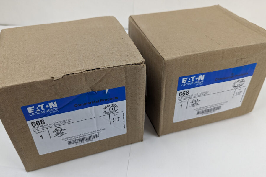 NEW Listing! FREE EXPEDITED PRIORITY MAIL Shipping! 2 EATON Crouse Hinds 668 3 1/2″ EMT Compression Coupling Raintight Steel NEW