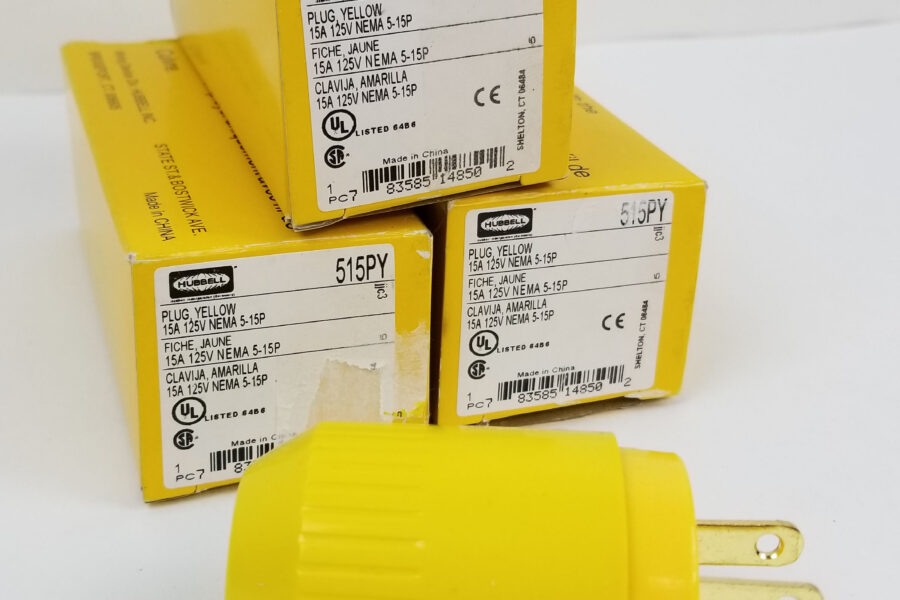 NEW Listing! FREE EXPEDITED PRIORITY MAIL Shipping! 3pcs Hubbell Plug 515PY Yellow 15A 125V 2Pole 3Wire Grounding NEMA 5-15P NEW
