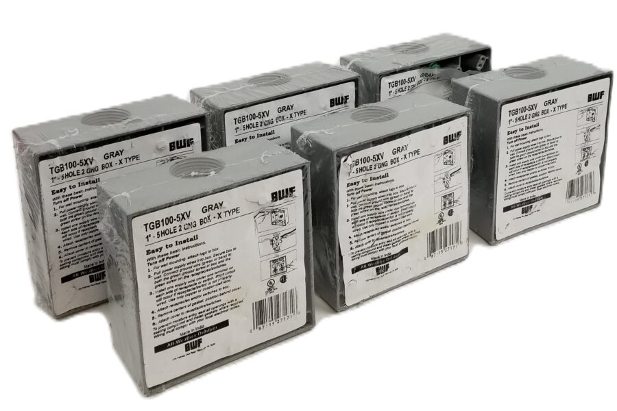 NEW Listing! FREE EXPEDITED PRIORITY MAIL Shipping! BWF TGB100-5XV 2-Gang 2″ Deep Weatherproof Outlet Box Gray Five 1″ Outlets NEW