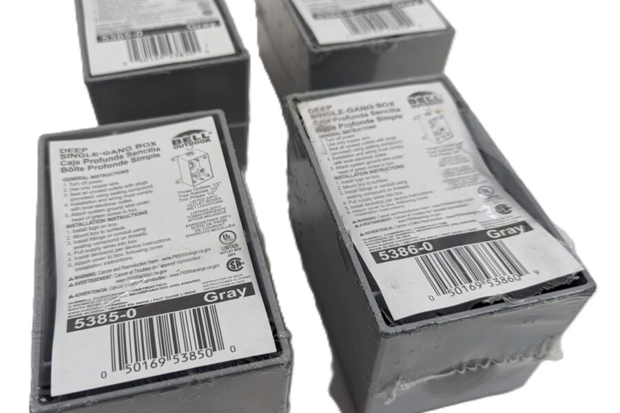 NEW Listing! FREE EXPEDITED PRIORITY MAIL Shipping! 4 Hubbel Bell 5385-0 1-Gang Weatherproof Deep Outlet Box Gray Three 1/2″ Outlets