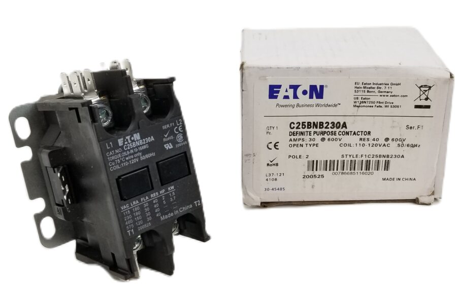 NEW Listing! FREE EXPEDITED PRIORITY MAIL Shipping! Eaton/Cutler Hammer C25BNB230A Definite Purpose Contactor 120VAC Coil 2Pole 30A