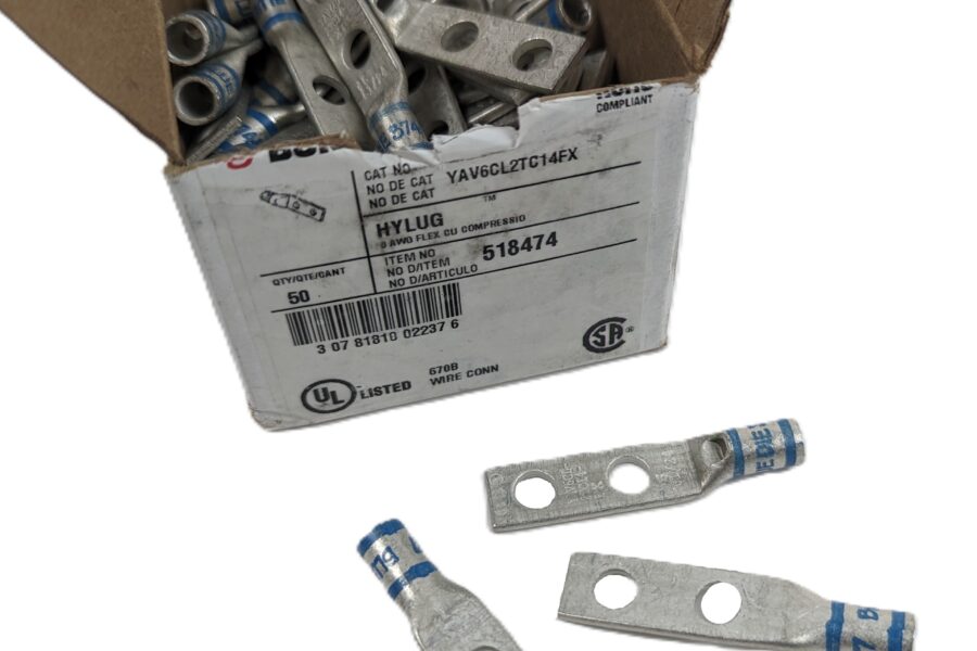 NEW Listing! FREE EXPEDITED PRIORITY MAIL Shipping! 50 BURNDY YAV6CL2TC14FX Compression Connector 2-Hole Lug Copper Straight 6AWG