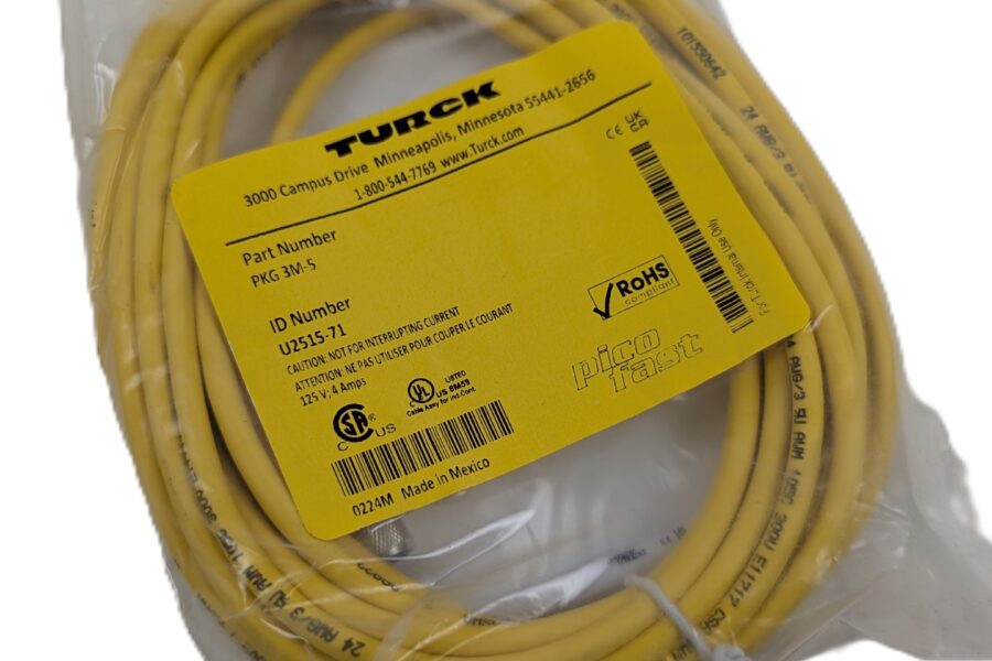 NEW Listing! FREE EXPEDITED PRIORITY MAIL Shipping! Turck PKG 3M-5 Cordset 3-Pin M8 Female Pins to Cut End 5Meter Yellow PVC NEW