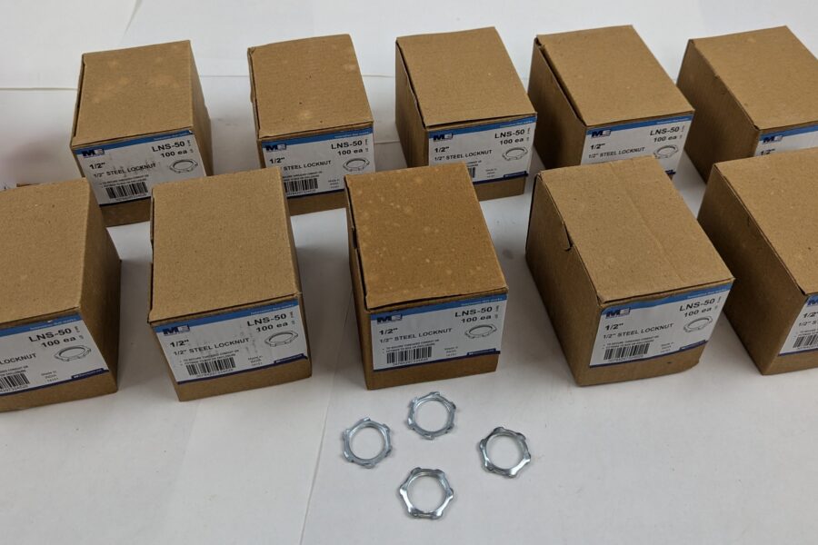 NEW Listing! FREE EXPEDITED PRIORITY MAIL Shipping! 1000 Madison Electric LNS-50 1/2″ Steel Locknuts Zinc Plated 10 Boxes of 100 NEW