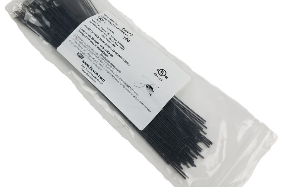 NEW LISTING! FREE EXPEDITED PRIORITY MAIL SHIPPING! 100 Heyco Sunbundler 12 S6412 Crimp Lock Stainless Steel 304 Cable Ties 12″  NEW