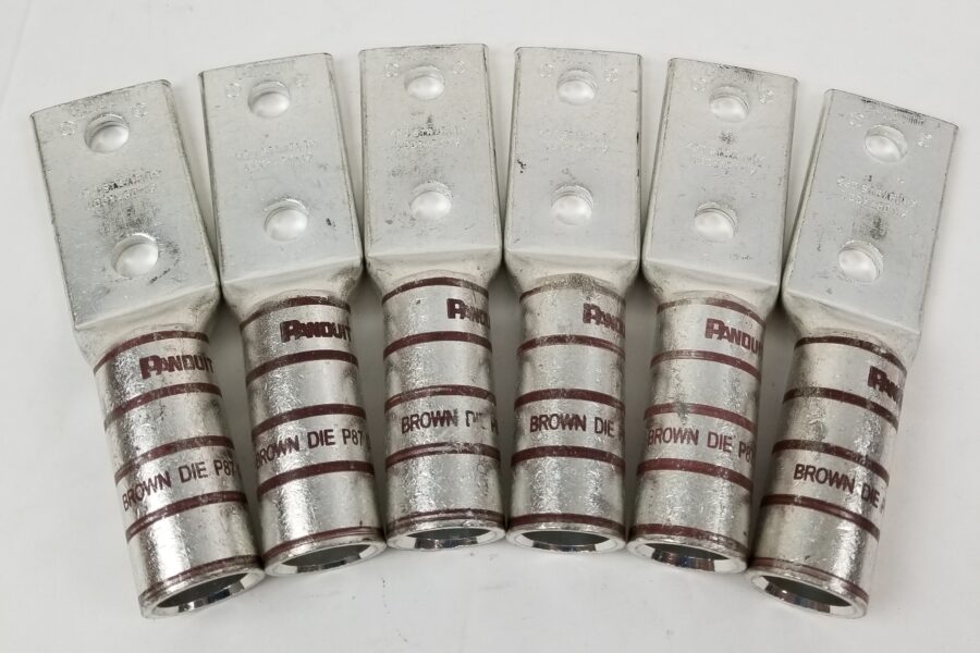 NEW LISTING! FREE EXPEDITED PRIORITY MAIL SHIPPING! 6 Panduit LCCX450-12-6 Two Hole Flex Long Barrel Copper Lug 450STR BROWN NEW