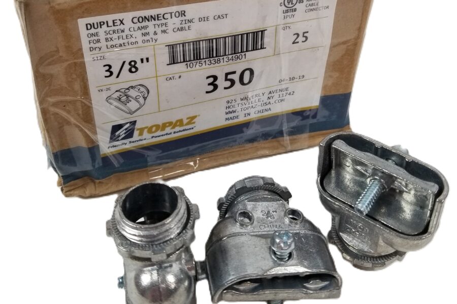 NEW LISTING! FREE EXPEDITED PRIORITY MAIL SHIPPING! 50 Topaz 350 3/8 Screw Clamp BX-Flex Duplex Connector Zinc Die Cast NEW
