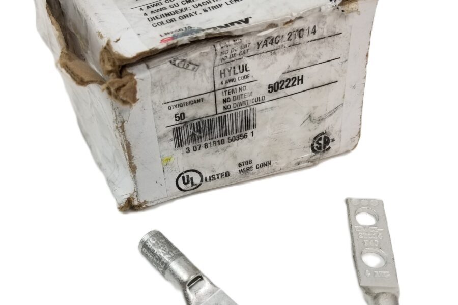 Check out 50 Burndy YA4CL2TC14 Hylug Copper Compression Connector 4AWG 7/8″ Strip Gray NEW
