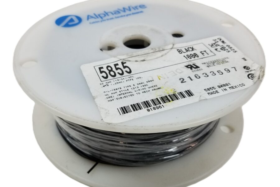 NEW LISTING! FREE SHIPPING! 1000′ Alpha 5855 BK001 Hook-Up Wire PTFE 22AWG High Temp 200C SPC M16878/4 E NEW