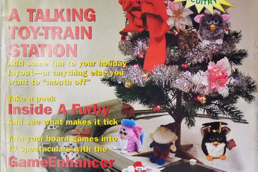 NEW LISTING! FREE SHIPPING! Poptronics Magazine December 2000 Talking Toy Train Station Inside a Furby Robot
