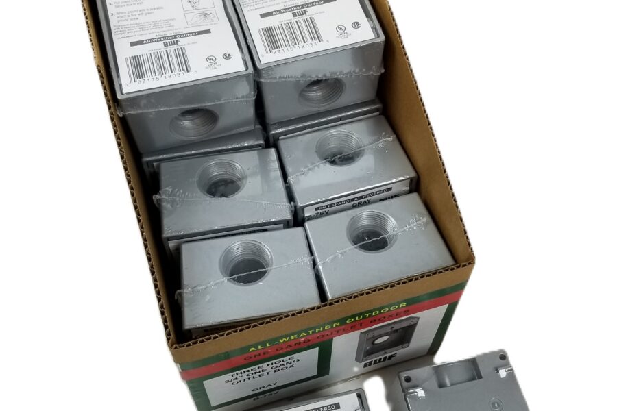 NEW LISTING! FREE SHIPPING! 20 BWF B-75V 1-Gang Weatherproof Outlet Box Gray Three 3/4″ Outlets Outdoor NEW