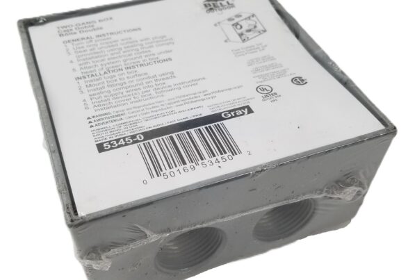 NEW LISTING! FREE SHIPPING! Hubbell Bell 5345-0 Outdoor 2-Gang Weatherproof Box Gray 3/4″ Thread NEW