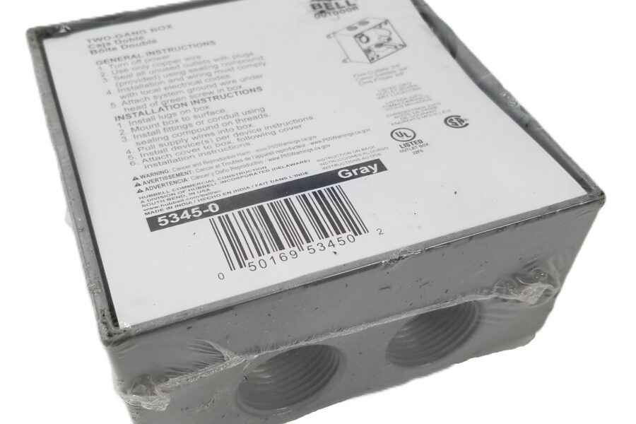 NEW LISTING! FREE SHIPPING! Hubbell Bell 5345-0 Outdoor 2-Gang Weatherproof Box Gray 3/4″ Thread NEW
